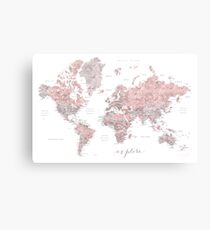 Erkunde - Dusty pink and grey aquarell world map, detailliert Leinwanddruck