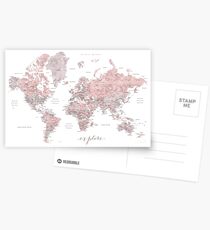 Erkunde - Dusty pink and grey aquarell world map, detailliert Postkarten
