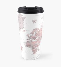 Explore - Dusty pink and grey watercolor world map, detailed Travel Mug