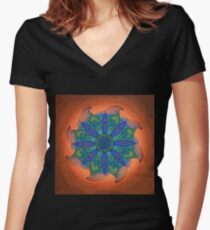 Sunset orange and blue mandala Women's Fitted V-Neck T-Shirt