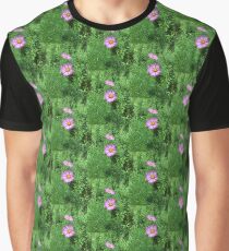 Pink Cosmos Flowers with Foliage Background Graphic T-Shirt