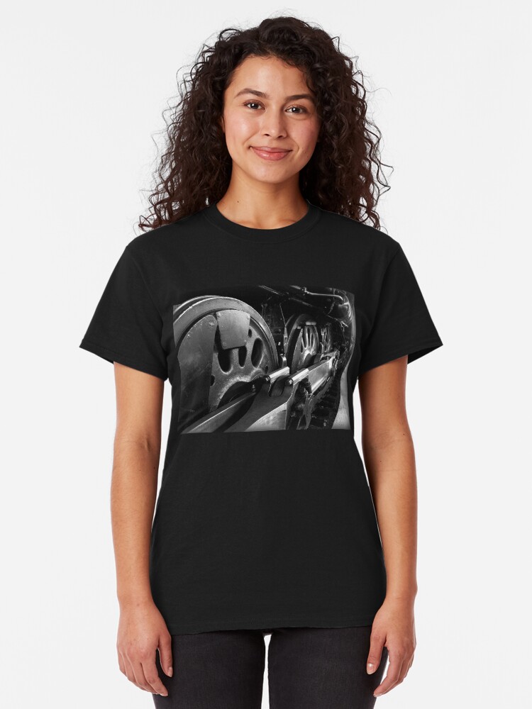 Alternate view of Steam Engine Wheels in Black and White Classic T-Shirt