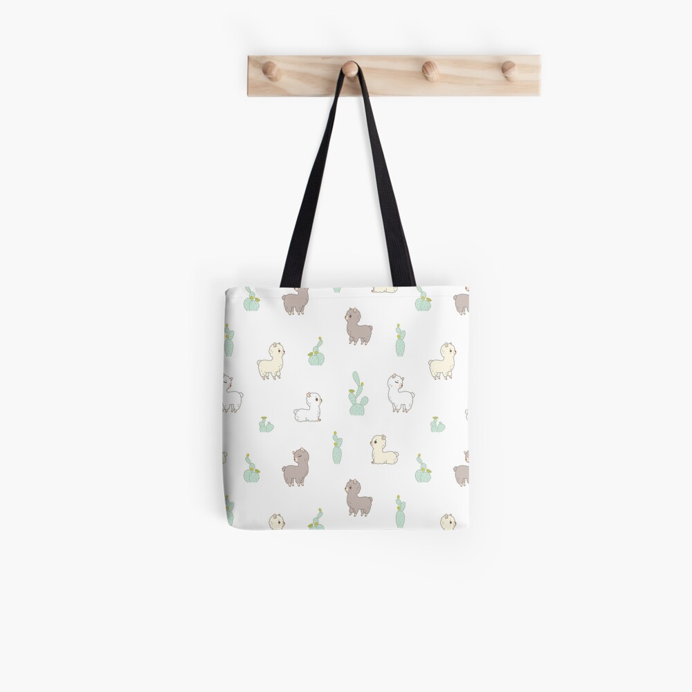 Alpaca pattern with cactus in white background Tote Bag