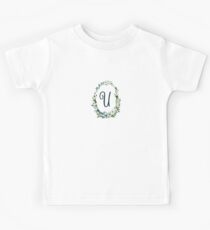 Monogram U Oval Herb And Floral Wreath Kids Tee