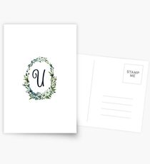 Monogram U Oval Herb And Floral Wreath Postcards
