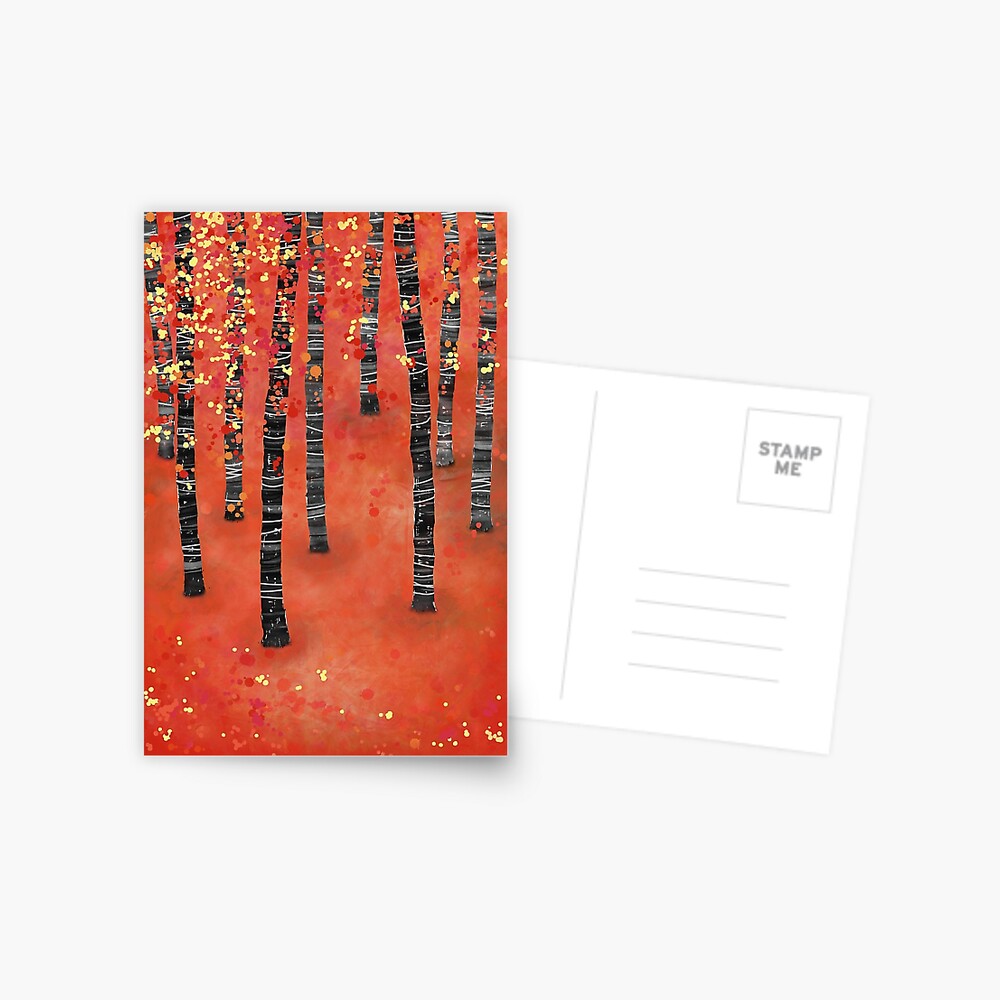 Birches - Autumn Woodland Abstract Landscape Postcard