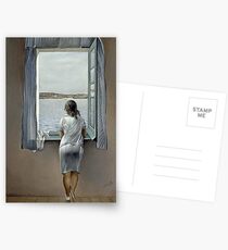 FRAU IM FENSTER: Vintage 1925 Dali Malerei Print Postkarten