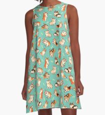 Vestido acampanado Jolly corgis en verde