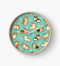 Jolly corgis in green Clock