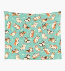 Jolly corgis in green Wall Tapestry