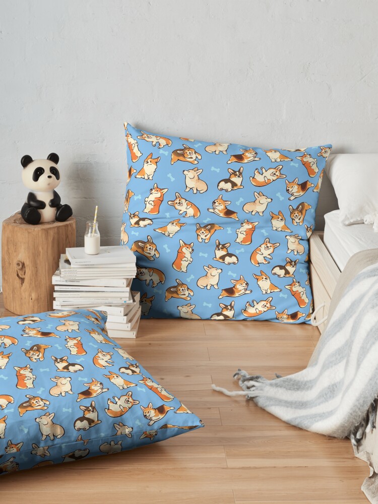 Alternate view of Jolly corgis in blue Floor Pillow
