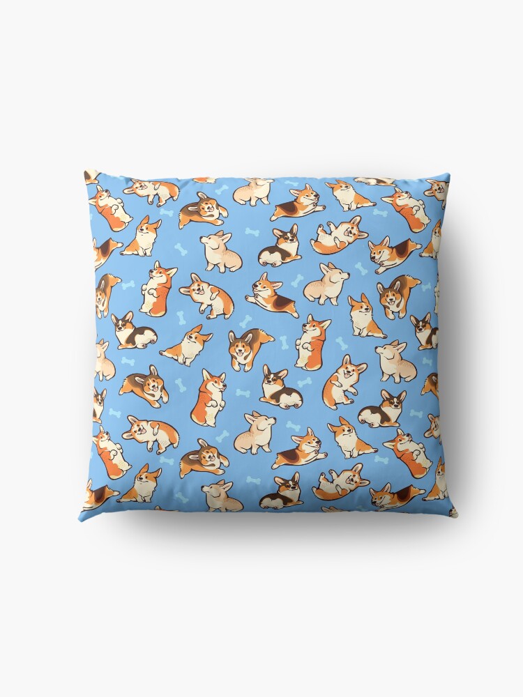 Alternate view of Jolly corgis in blue Floor Pillow