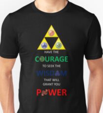 Legend of Zelda Triforce with Goddess Symbols (white text for dark tops/hoodies) Unisex T-Shirt