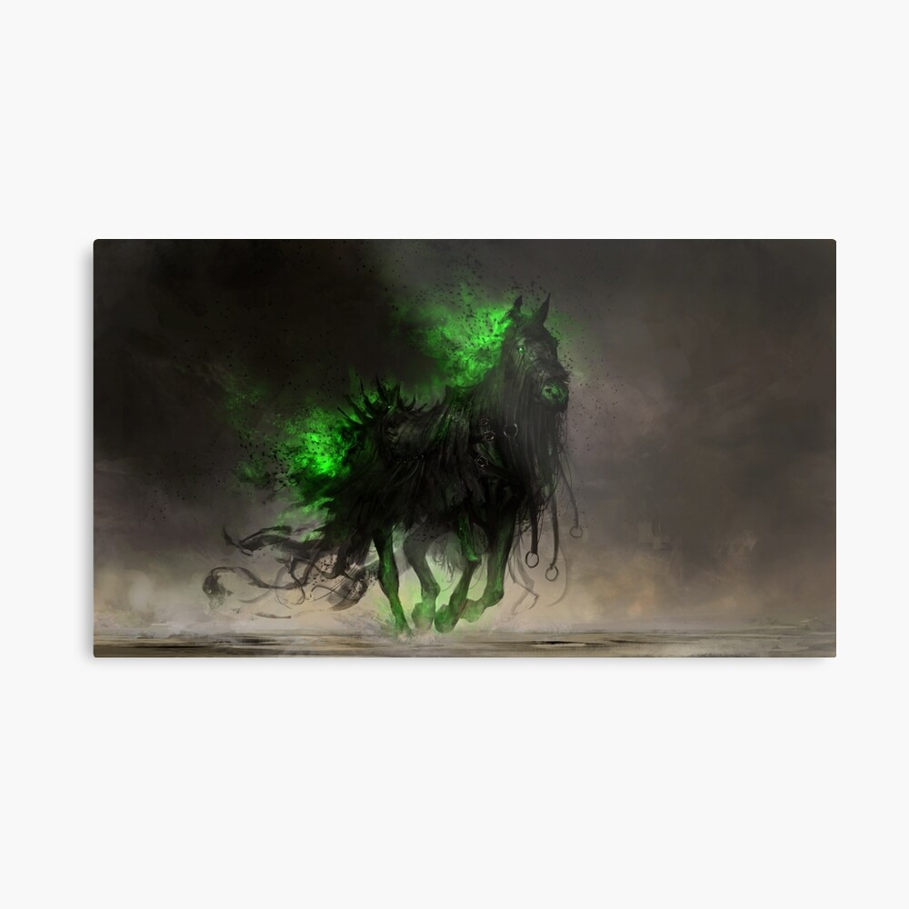 Fürchte das Schwarze Pferd Metallbild