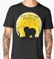 Old English Sheepdog Halloween Design Vintage Moon Bats Trees Men's Premium T-Shirt