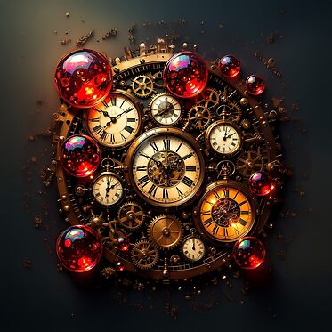 Steampunk Red Bubbles With Intricate Clockwork