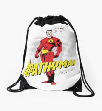 Apathy Man, Funny Superhero Parody, Lazy, Meh Drawstring Bag