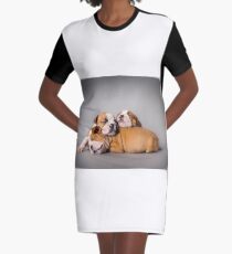 English bulldog puppies on Union Jack background Graphic T-Shirt Dress