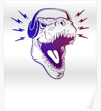 Tyrannosaur T-Rex listening to headphones music fan lover design Poster