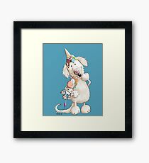 Golden Retriever With Ice Cream And Unicorn Toy Framed Print