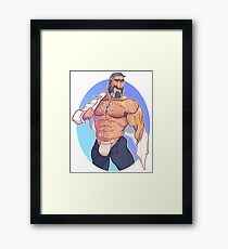 Gay bear daddy taking shirt off Framed Print