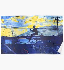 Sonnenuntergang-Bremsungs-Roller-Sport-Kunst Poster