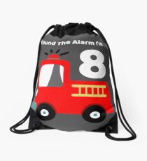 Fire Truck Sound The Alarm I'm 8! Drawstring Bag
