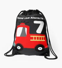Fire Truck Sound The Alarm I'm 7! Drawstring Bag