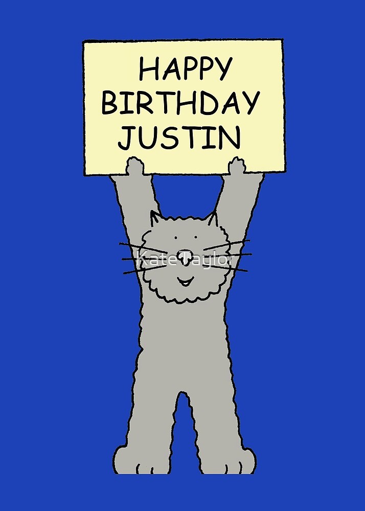Joyeux Anniversaire Justin Cute Grey Cat Par Katetaylor Redbubble