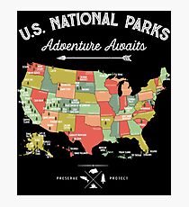 National Park Map Vintage T Shirt - All 59 National Parks Photographic Print