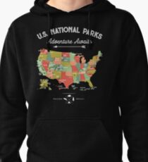 National Park Map Vintage T Shirt - All 59 National Parks Pullover Hoodie