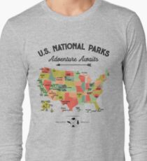 National Park Map Vintage T Shirt - All 59 National Parks Gifts T-shirt Men Women Kids Long Sleeve T-Shirt