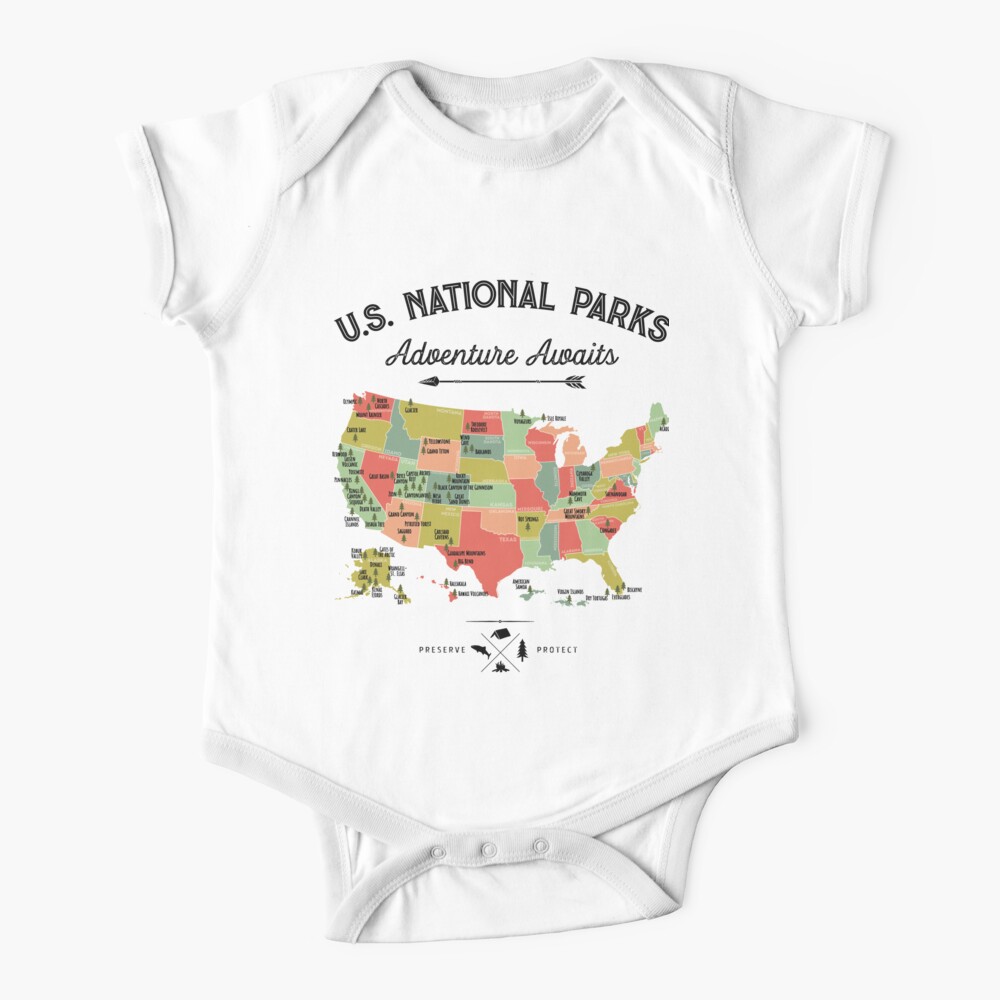 National Park Map Vintage T Shirt - All 59 National Parks Gifts T-shirt Men Women Kids Baby One-Piece