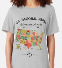National Park Map Vintage T Shirt - All 59 National Parks Gifts T-shirt Men Women Kids Slim Fit T-Shirt