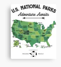 National Park Map Vintage T Shirt - All 59 National Parks Gifts T-shirt Men Women Kids Canvas Print