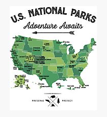 National Park Map Vintage T Shirt - All 59 National Parks Gifts T-shirt Men Women Kids Photographic Print