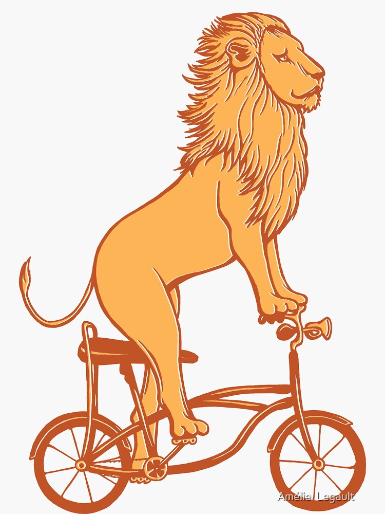 "Lion on bike" Sticker by amelielegault Redbubble