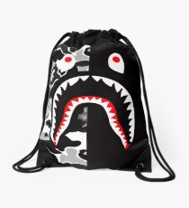 black n white bape Drawstring Bag