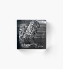 Black and White Cowgirl Boots Acrylic Block