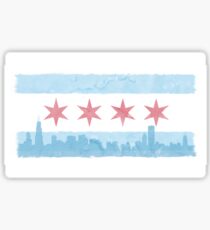 Chicago Flag and Skyline - Watercolor Sticker