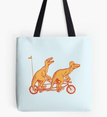 Cycling raptors on tandem bicycle Tote Bag