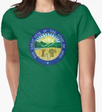 OHIO STATE SEAL - POPULAR DISTRESSED STATE DESIGN WITH OHIO STATE SEAL Women's Fitted T-Shirt