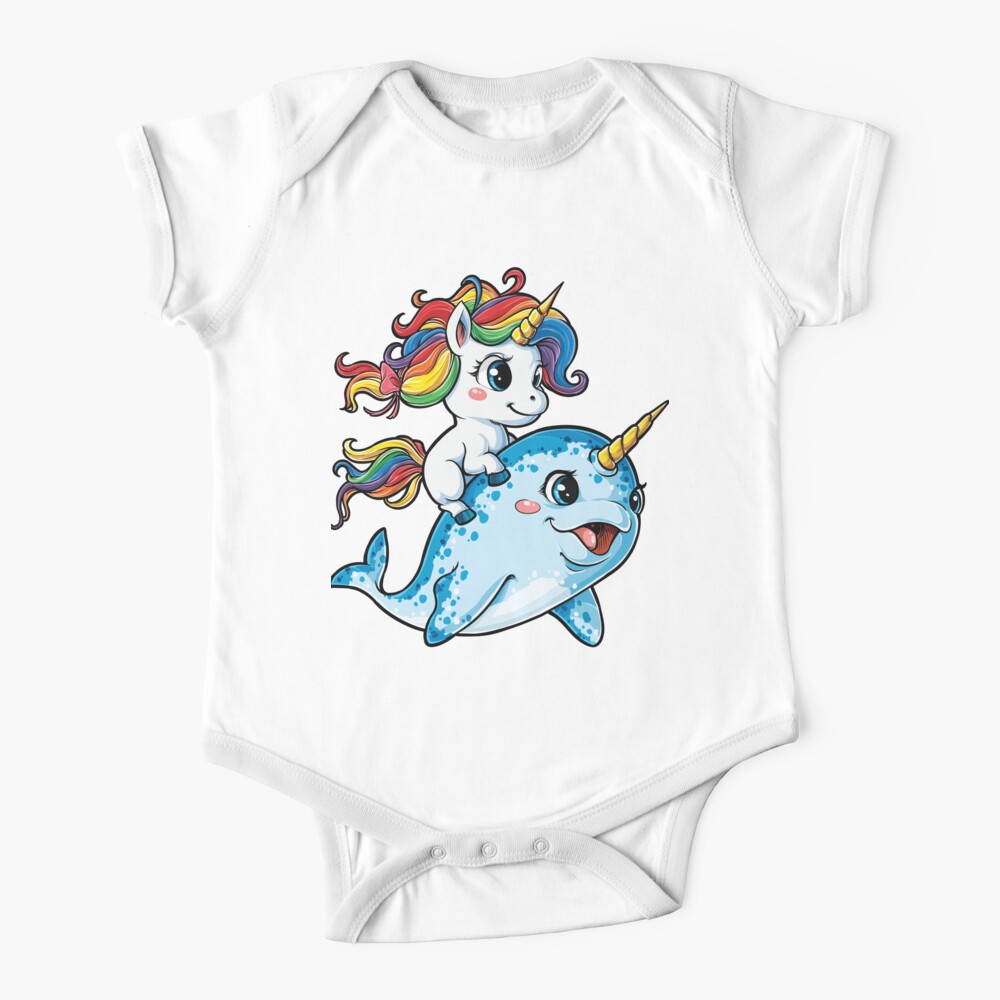 Unicorn Riding Narwhal T shirt Squad Girls Kids Rainbow Unicorns Gifts Party Baby One-Piece