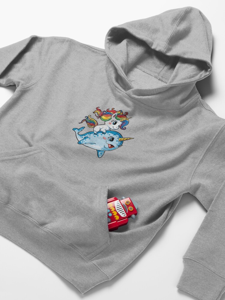 Alternate view of Unicorn Riding Narwhal T shirt Squad Girls Kids Rainbow Unicorns Gifts Party Kids Pullover Hoodie