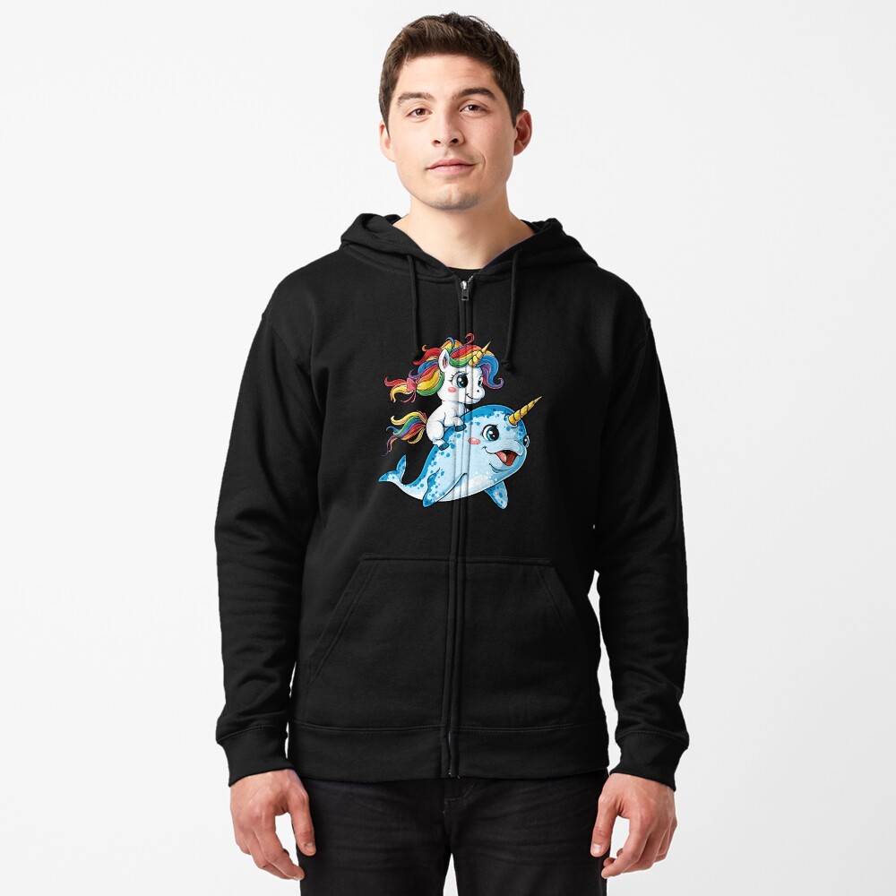 Unicorn Riding Narwhal T shirt Squad Girls Kids Rainbow Unicorns Gifts Party Zipped Hoodie