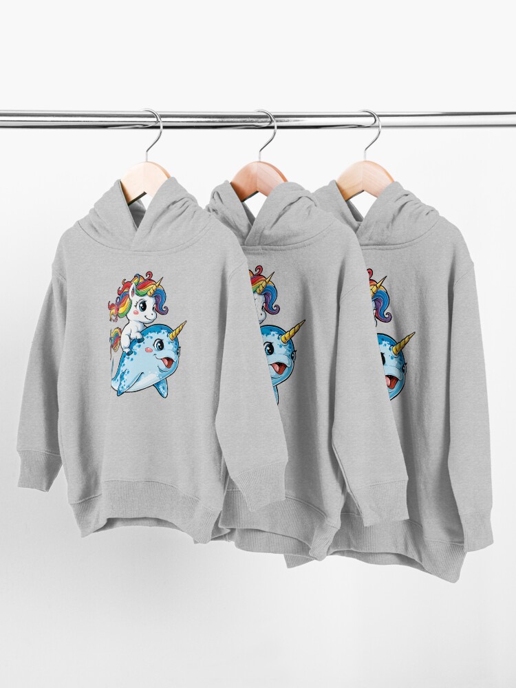 Alternate view of Unicorn Riding Narwhal T shirt Squad Girls Kids Rainbow Unicorns Gifts Party Toddler Pullover Hoodie