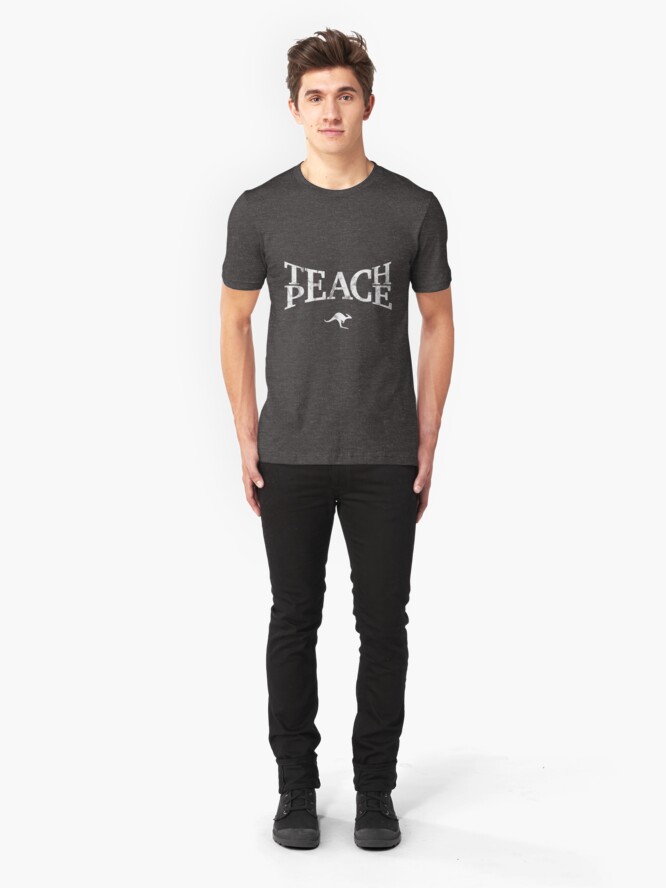 Alternate view of Teach Peace (White) Slim Fit T-Shirt