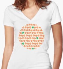 Orange & Green Shamrock Pattern Women's Fitted V-Neck T-Shirt