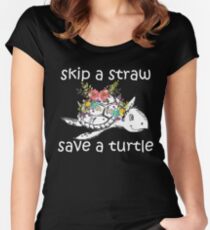Überspringen Sie ein Stroh speichern Sie eine Schildkröte stoppen Sie Ozean-Verschmutzungs-T-Shirt Tailliertes Rundhals-Shirt