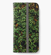 Texture vines with brick wall red bricks climbing green jungle vines and wild plants vintage eroded grunge style urban pattern iPhone Wallet/Case/Skin